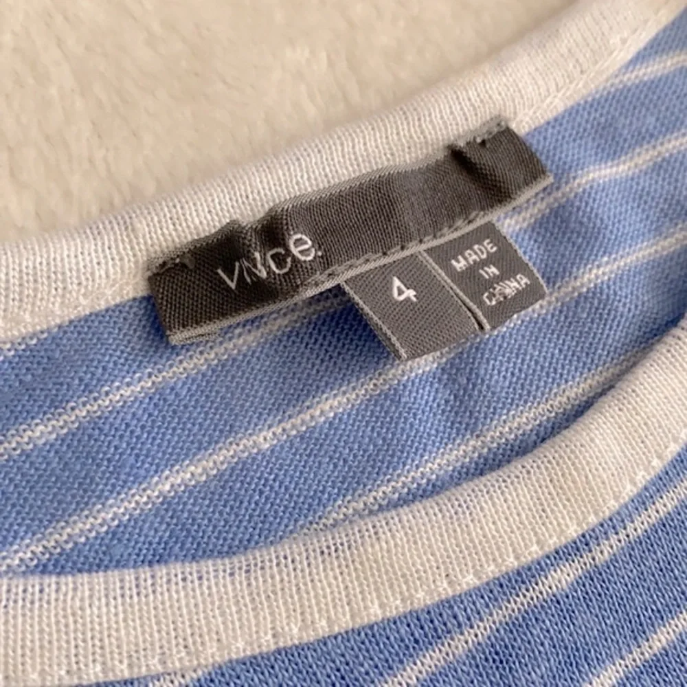 Vince | Linen Striped Long Sleeve Boxy Fit Shirt VNBXG0367 Blue/White (4) - Picture 5 of 15